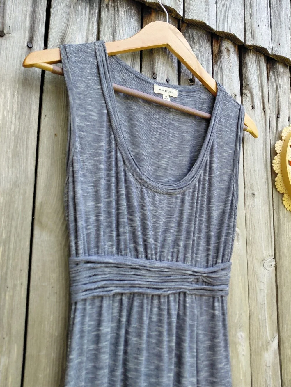 Max Studio stretch navy blue cap sleeve maxi & ruffle trim dress Womens M - Picture 8 of 9